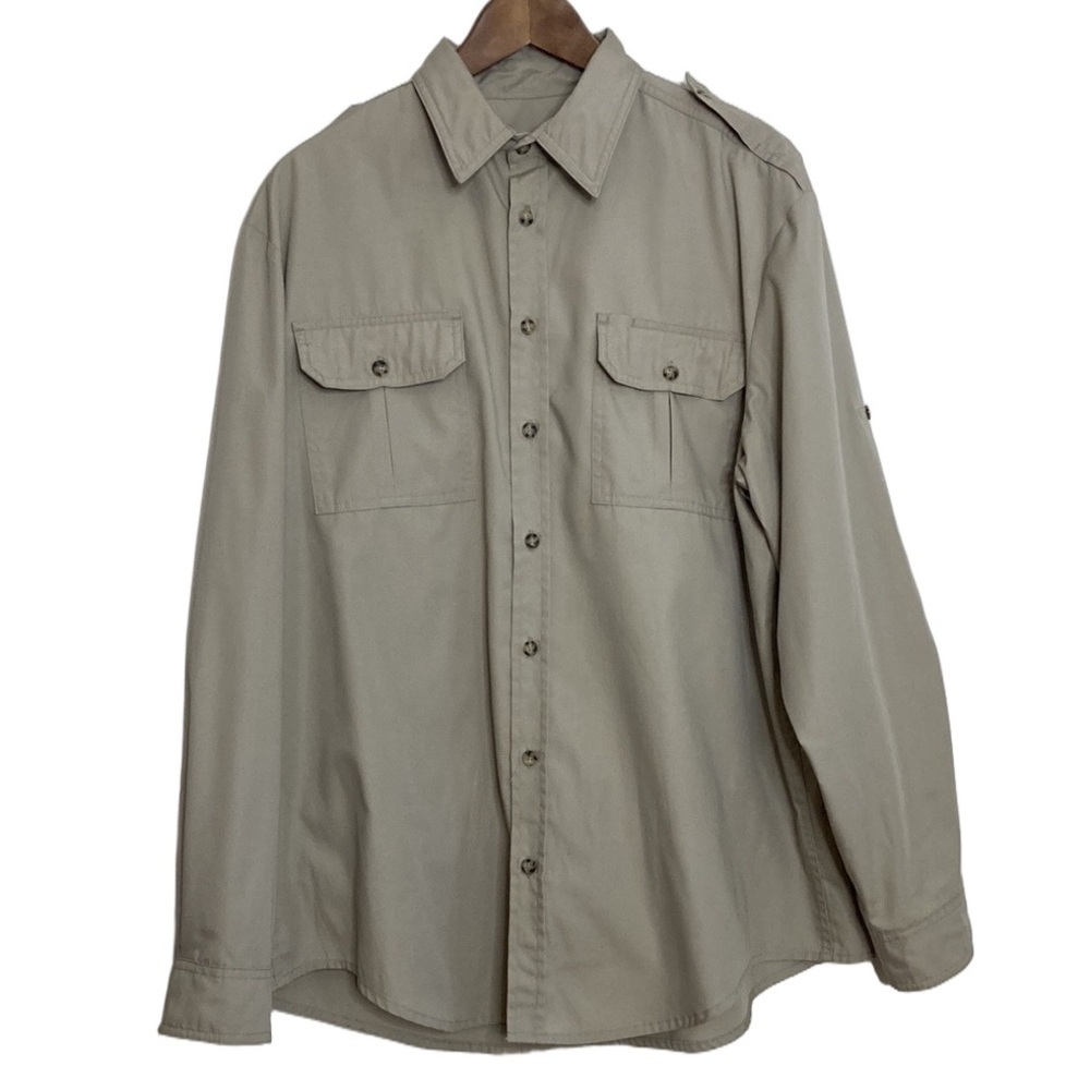 Vintage Tilley Shirt Mens Large Beige Long Sleeve Roll Tab Utility Endurables